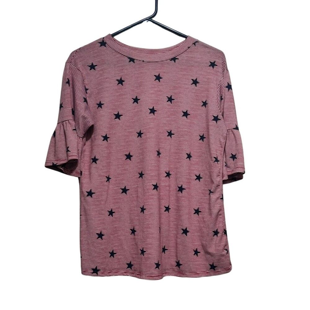 Chris & Carol Women's Medium Red White Star Stripe Bell Sleeve Top USA Patriotic